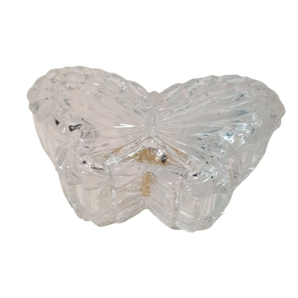 Crystal Butterfly Trinket Box Dish Nachtmann 24% Lead Bleikristall Germany VTG